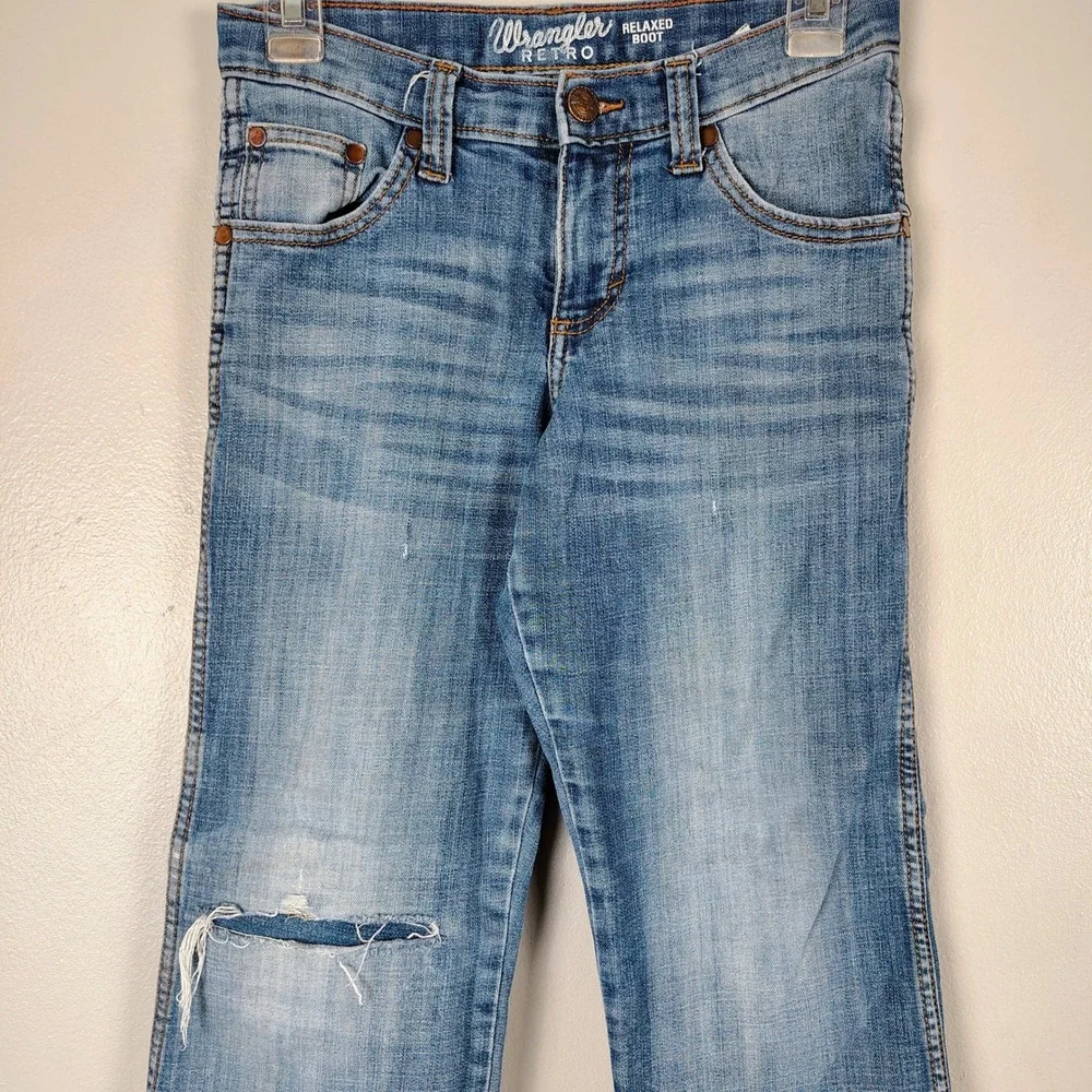 Wrangler Retro Kids‎ Relaxed Bootcut Distressed Medium Wash Jeans 27x24